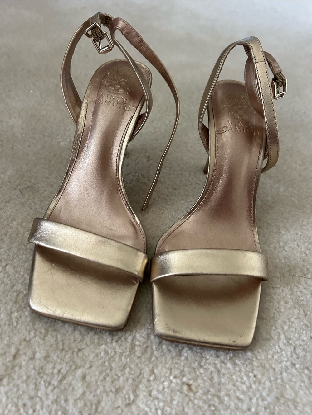 Vince Camuto Gold Ankle-Strap Square-Toe Heels